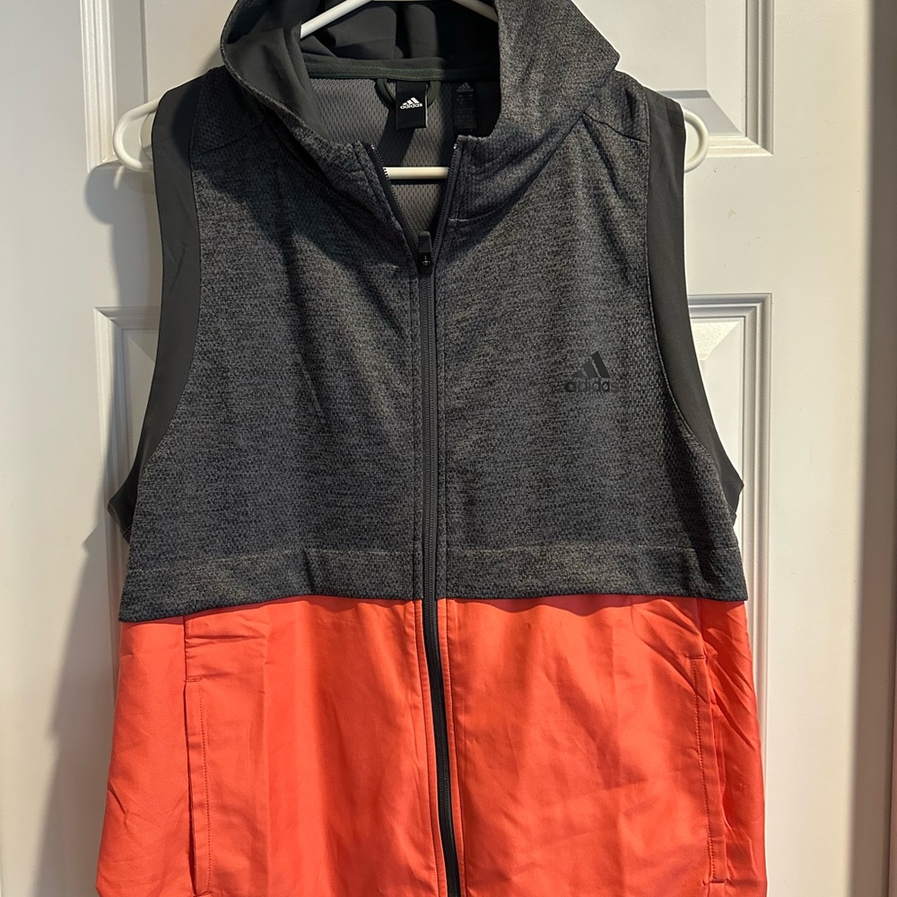 Adidas Climalite Gray and Orange Sleeveless Hooded Vest